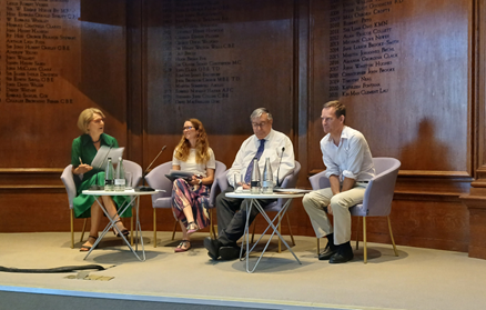 Liz Peace, Chair; Helen Hodgson, NAO; Stephen Aldridge, MHCLG; Miles Gibson sitting on the panel at the University of Cambridge