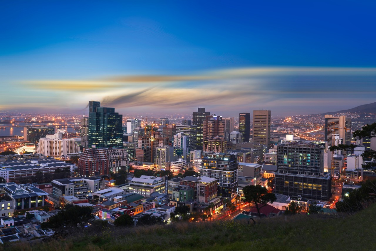 Cape Town city CBD skylines at night just after sunset